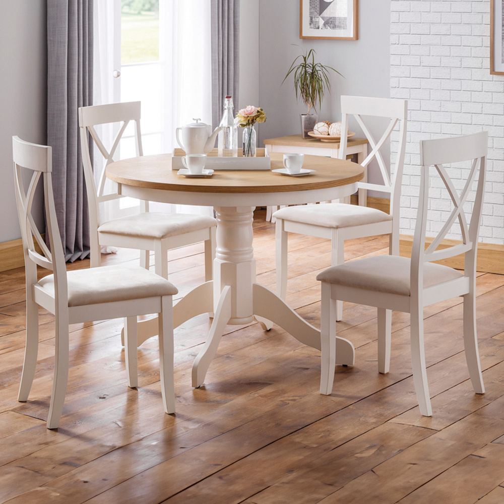 Julian Bowen Davenport 4 Seater Round Dining Set Oak and Ivory Image 1