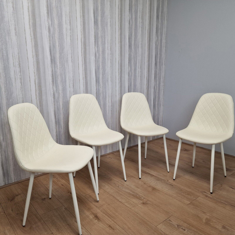 Denver Set of 4 Cream Leather Dining Chairs Image 4