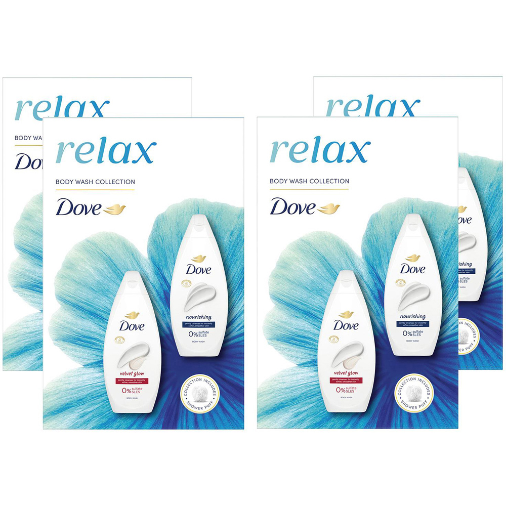 Dove Relax Velvet Glow and Nourishing Soothing Body Wash Duo Set 4 Pack Image 1