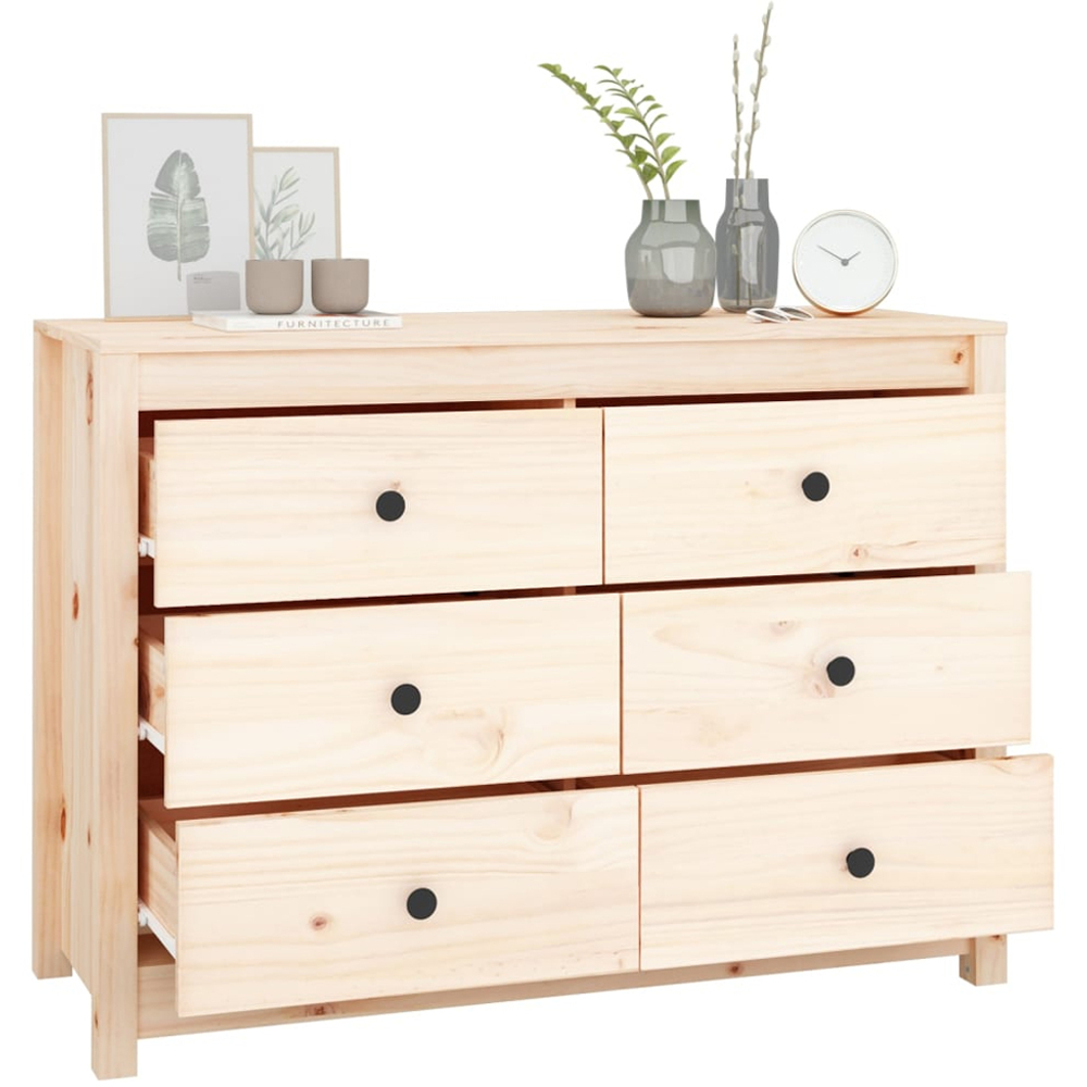 vidaXL 6 Drawer Natural Solid Pine Wood Sideboard Image 6