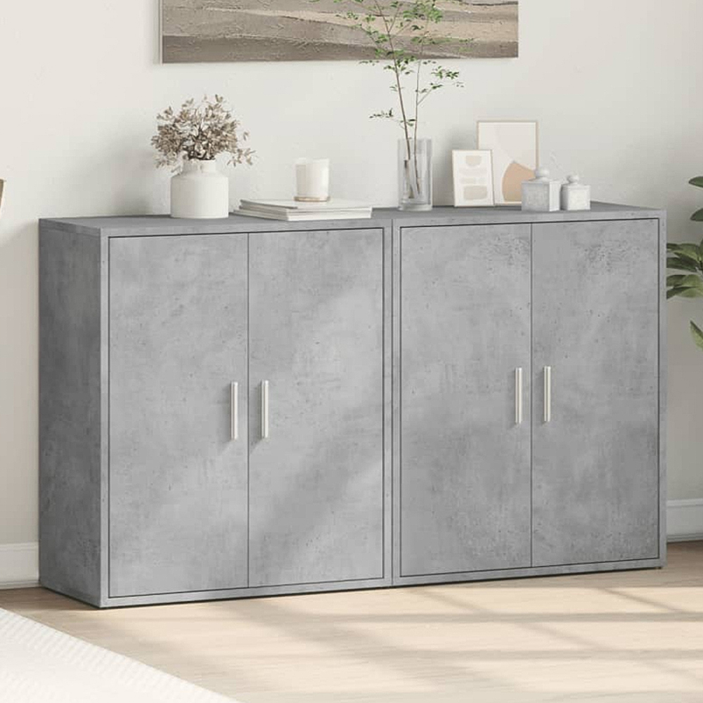 vidaXL 2 Door Concrete Grey Wooden Sideboard Set of 2 Image 1