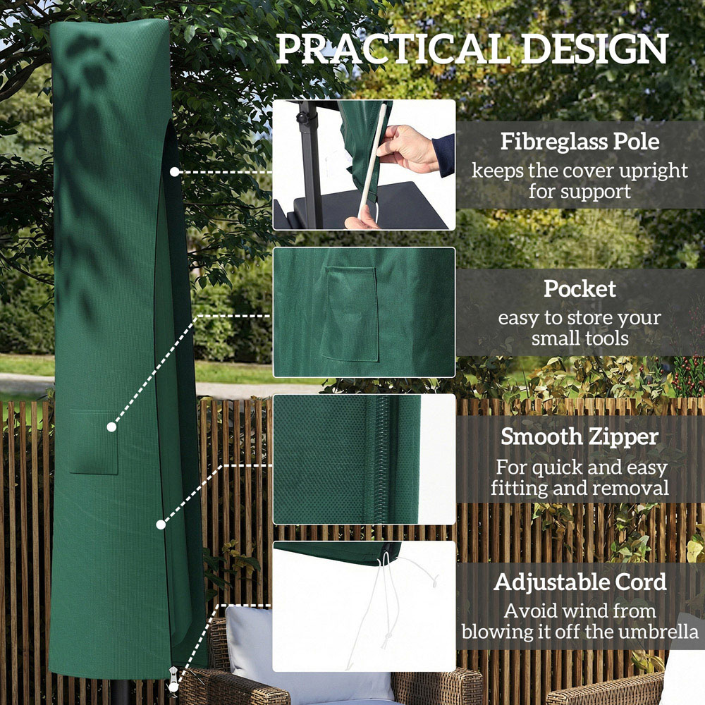 Outsunny Dark Green Large Waterproof Garden Banana Umbrella Parasol Cover 240 x 48cm Image 7