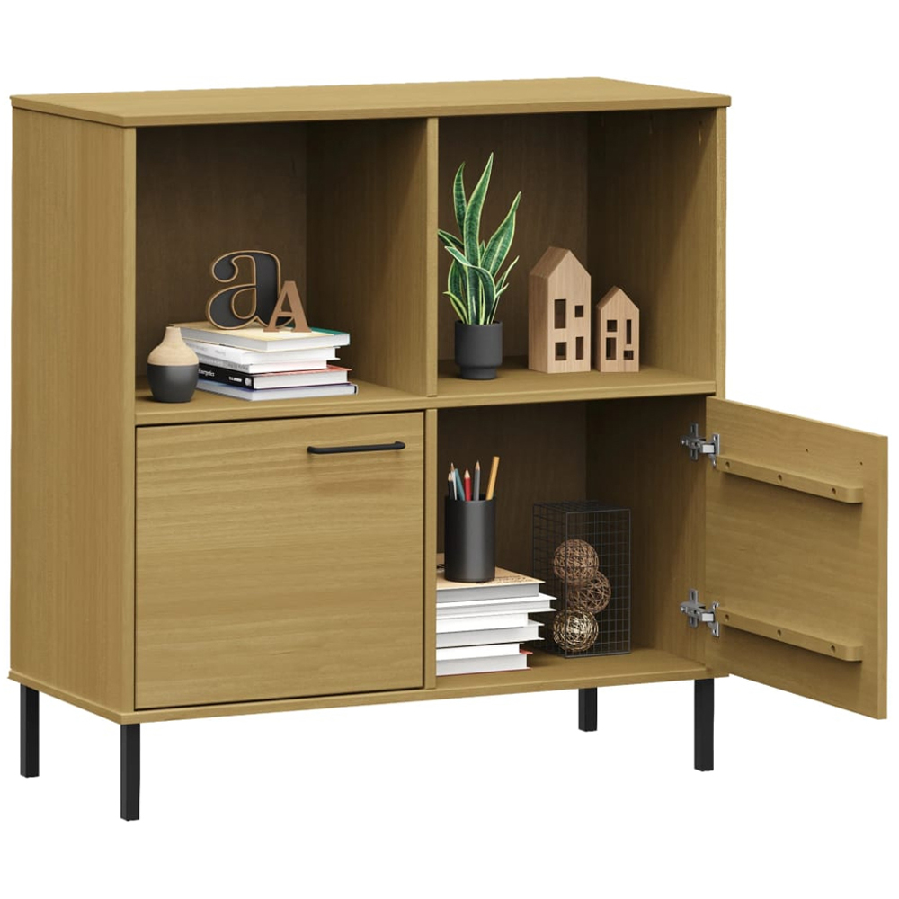 vidaXL 2 Door 2 Shelf Brown Pine Wood Bookcase Image 3