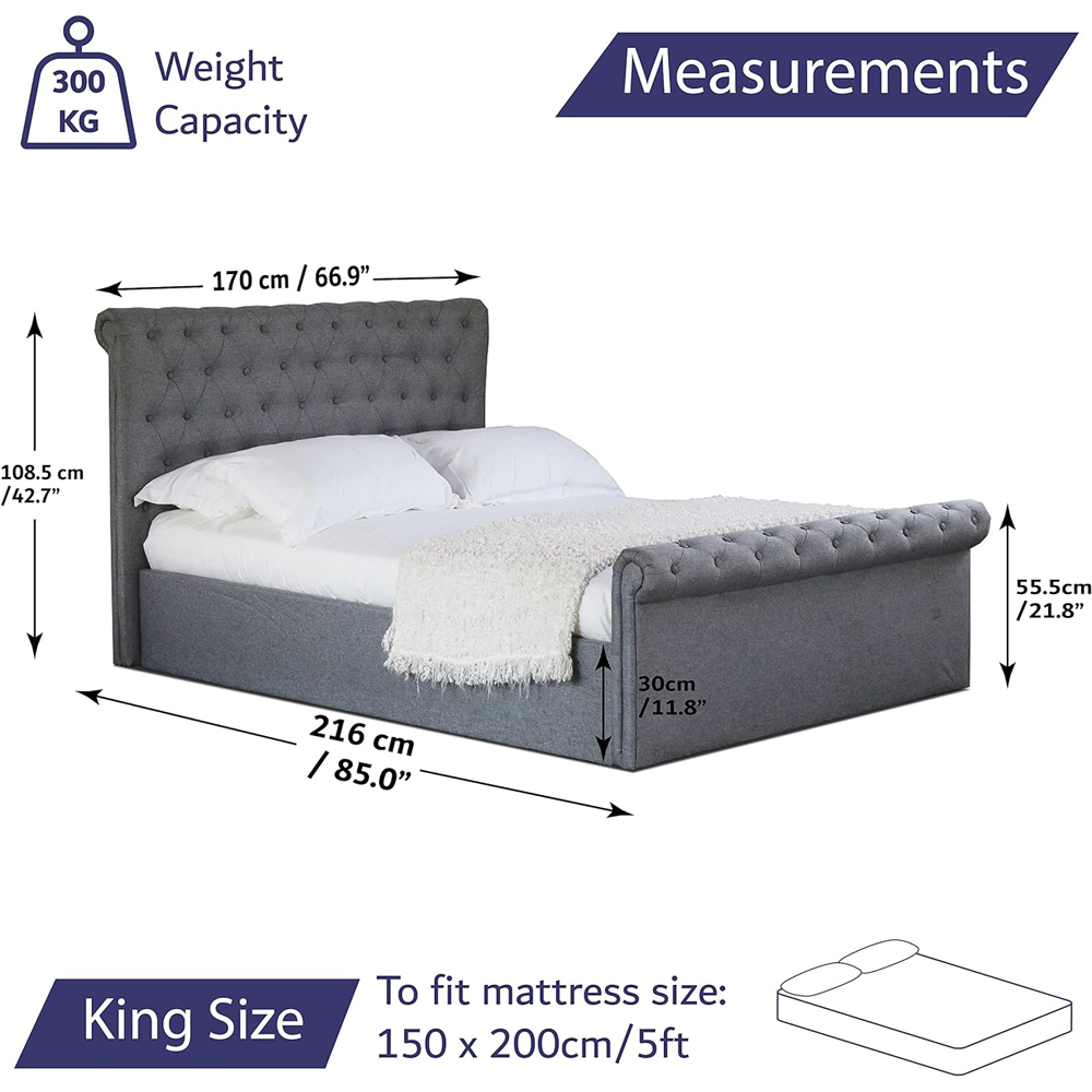 Home Treats King Size Grey Sleigh Ottoman Bed Image 9