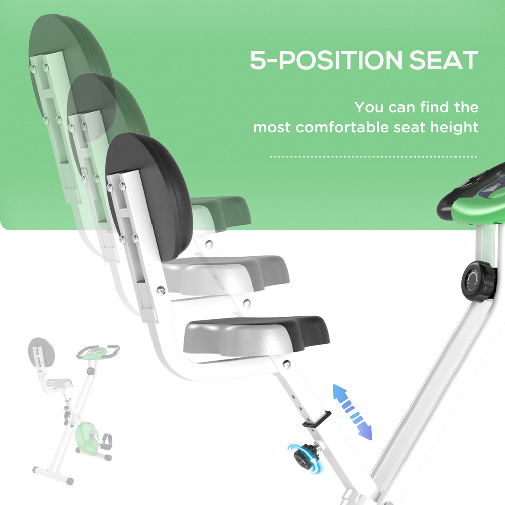 HOMCOM Green Adjustable Seat Magnetic Resistance Foldable Exercise Bike Image 5