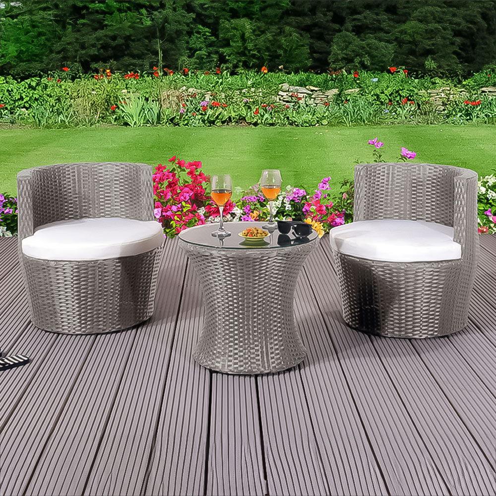 Brooklyn 2 Seater Stackable Rattan Bistro Set with Cover Grey Image 1