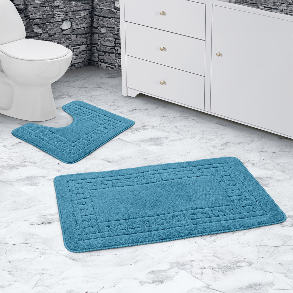 Velosso Greek Key Teal Bath Mat Set Image 2