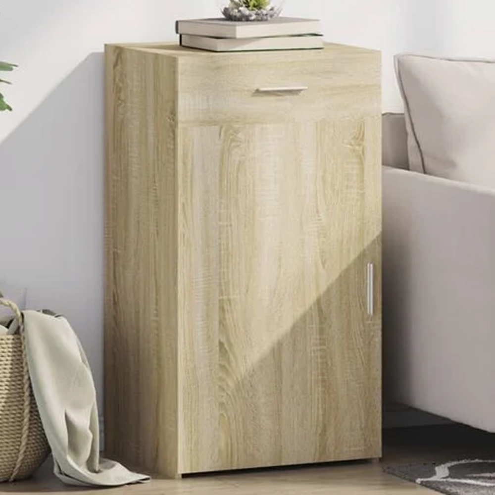 vidaXL Single Door Single Drawer Sonoma Oak Sideboard Image 1