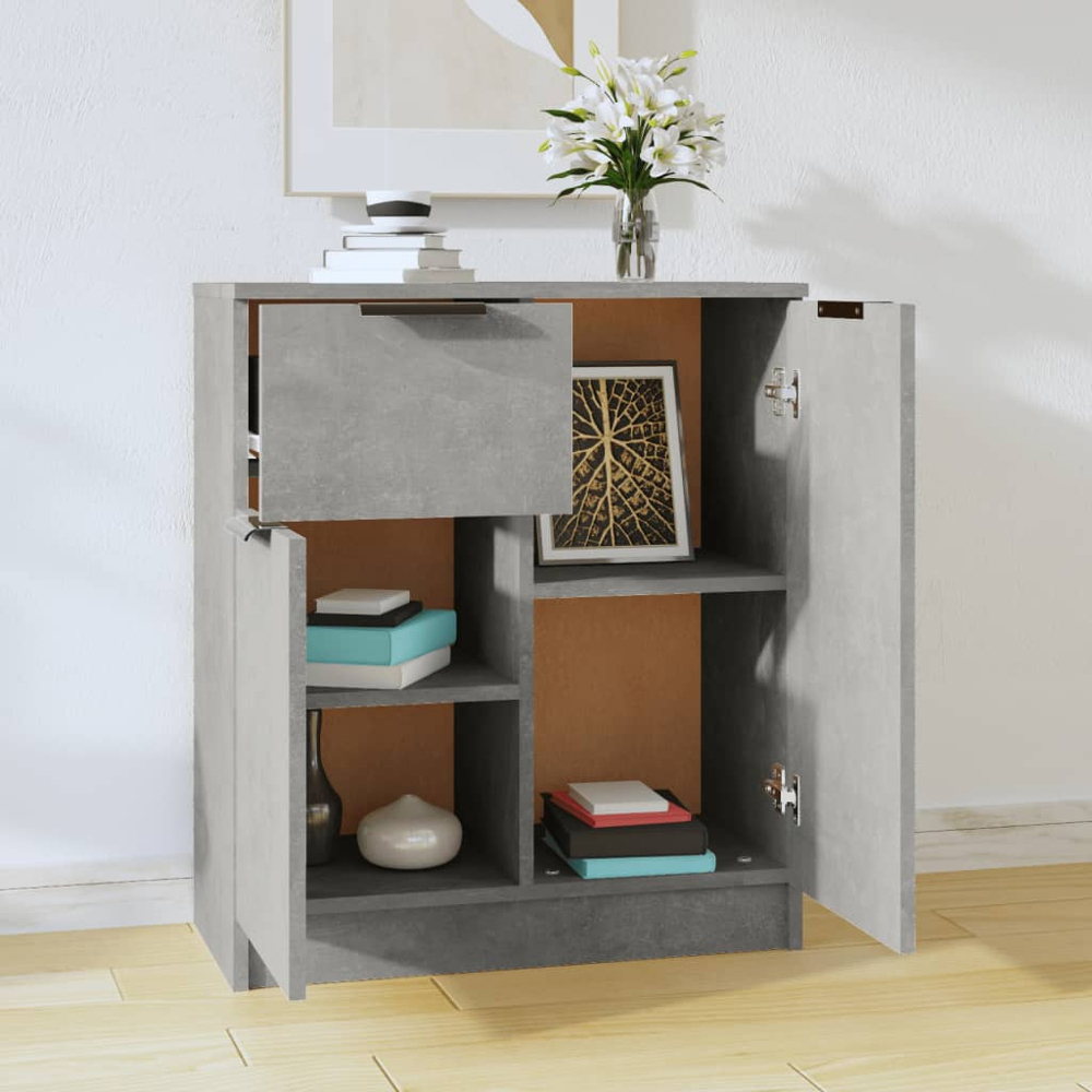 vidaXL 2 Door Single Drawer Concrete Grey Wooden Sideboard Image 8