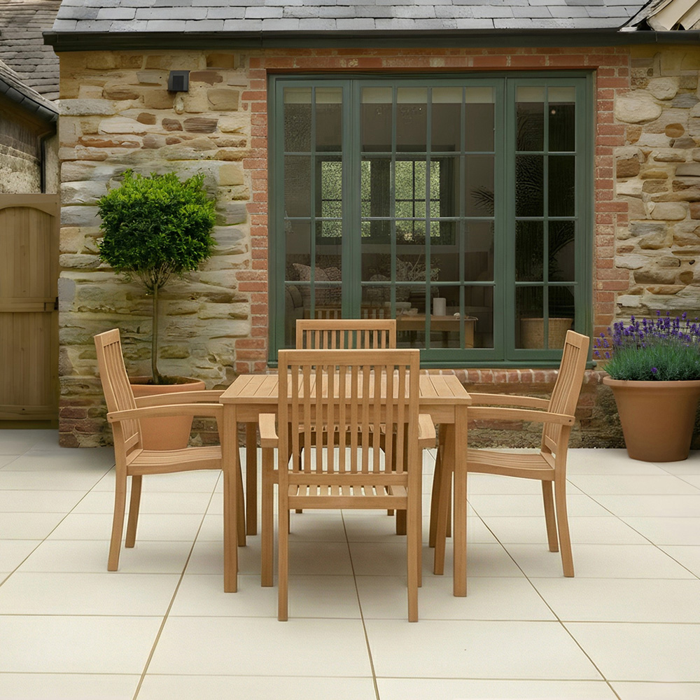 Charles Bentley Set of 2 Teak Wood Slatted Stacking Garden Dining Chair Image 6