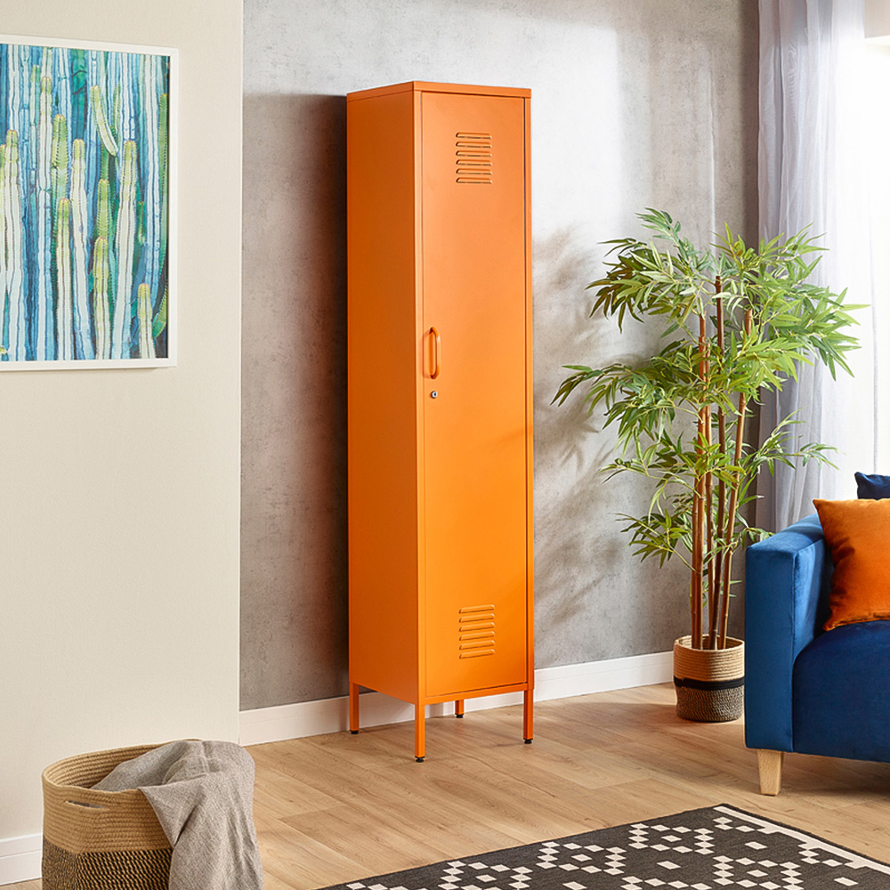 MMT Furniture Designs Single Door Orange Metal Tall Locker Cabinet Image 6