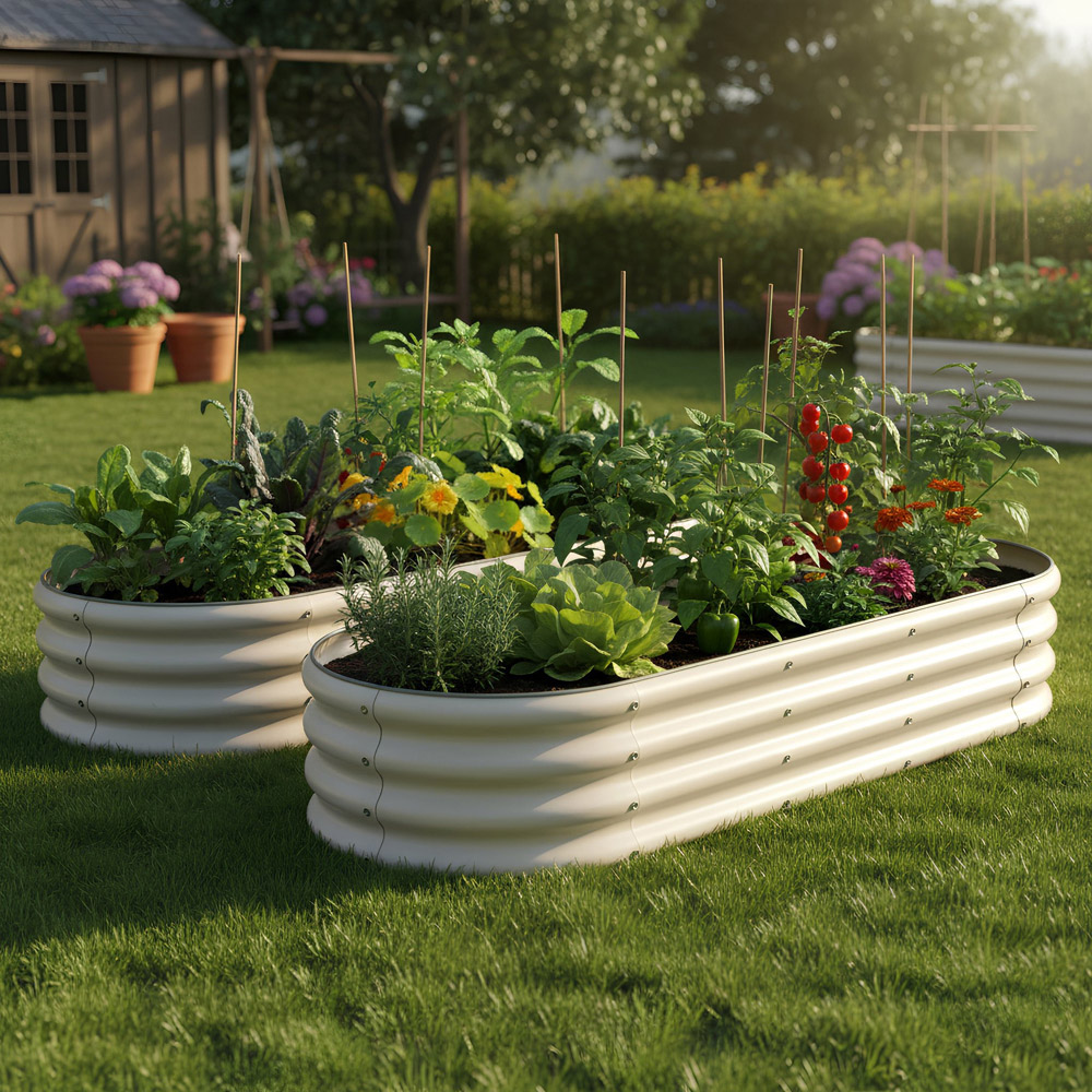 Harbour Housewares Ivory Rounded Galvanised Steel Raised Garden Bed 180 x 90cm 2 Pack Image 3