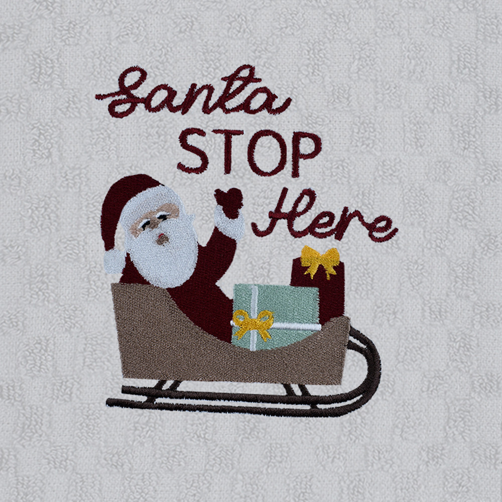 Noel Square Santa Stop White Tea Towel 3 Pack Image 4