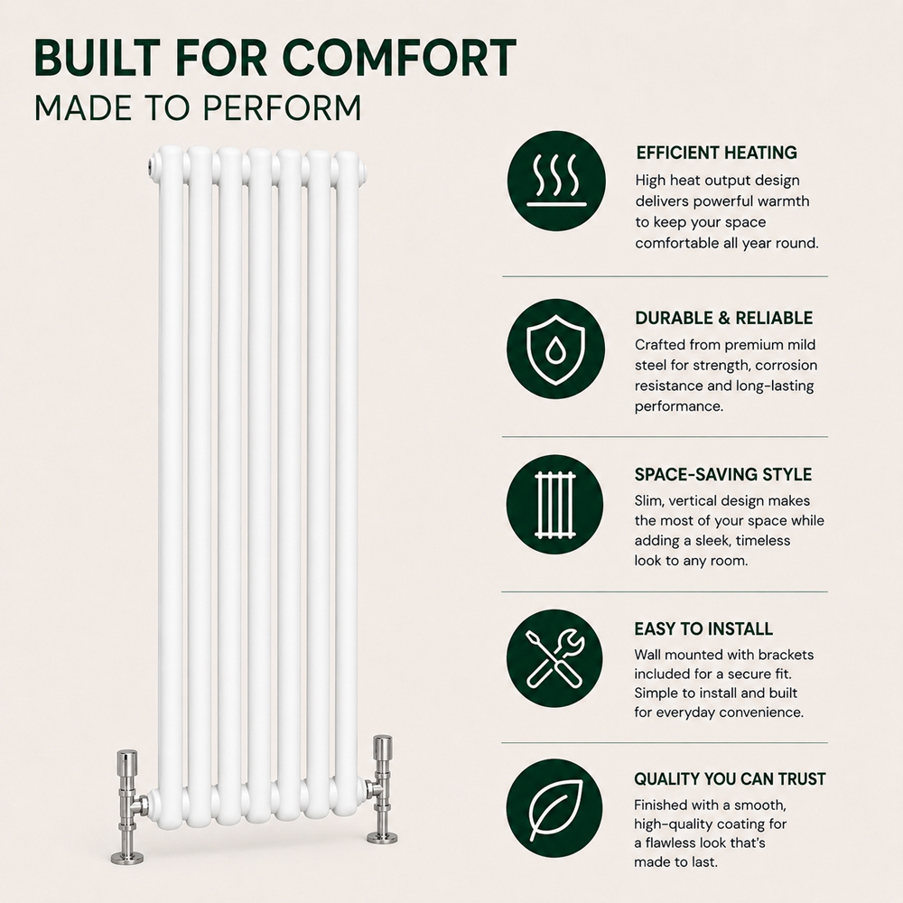 Go Bathrooms Uxbridge White Vertical Traditional Colosseum Radiator 1800 x 380mm Image 6