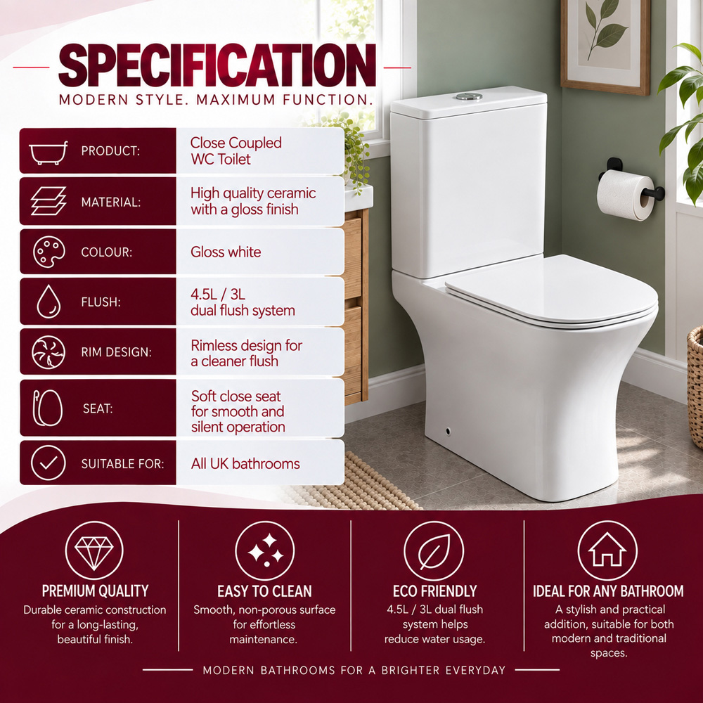Go Bathrooms Harpin White Eco Flush Ceramic Toilet Pan and Soft Close Toilet Seat Image 5