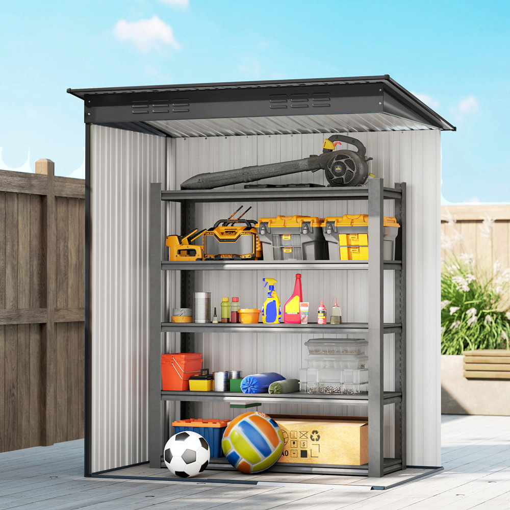 Outsunny 5 x 3ft Dark Grey Metal Garden Storage Shed Image 4