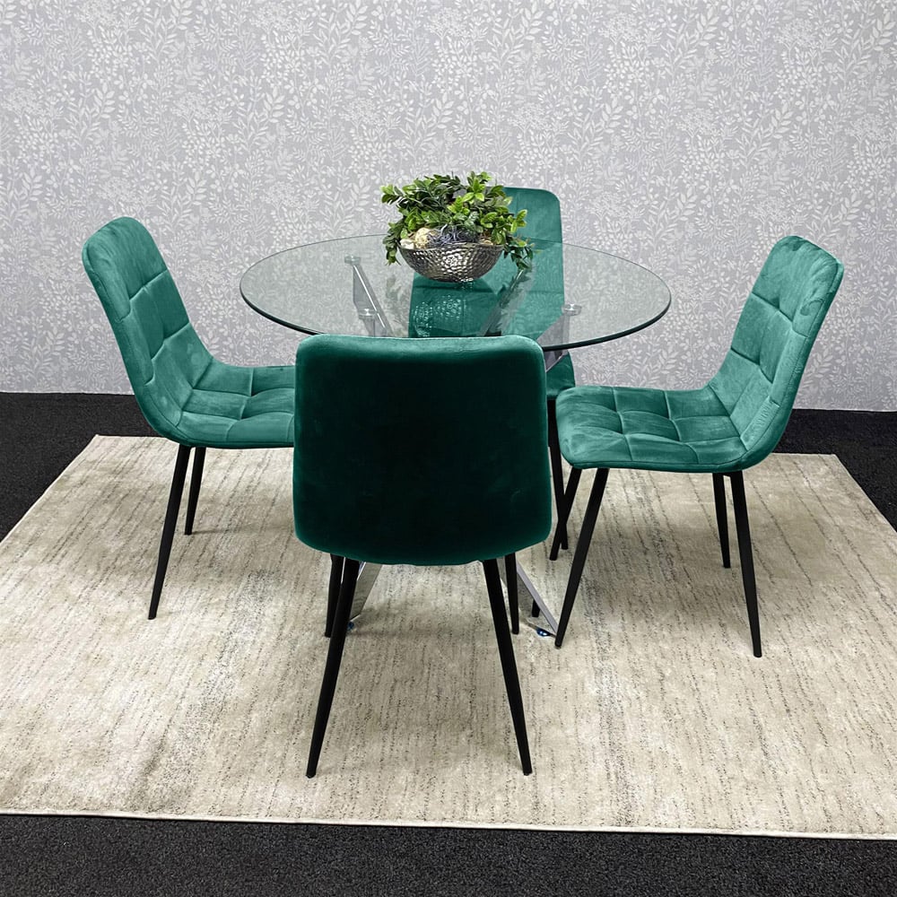 Kosy Koala 4 Seater Glass Round Dining Set Green Velvet Image 3