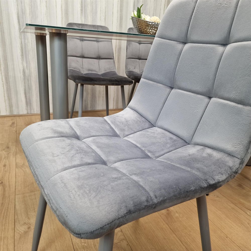Portland 4 Seater Square Velvet Dining Table Set Grey Image 2