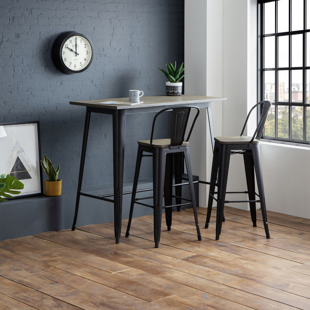Julian Bowen Grafton 2 Seater Bar Table Set with Stools Black Image 7