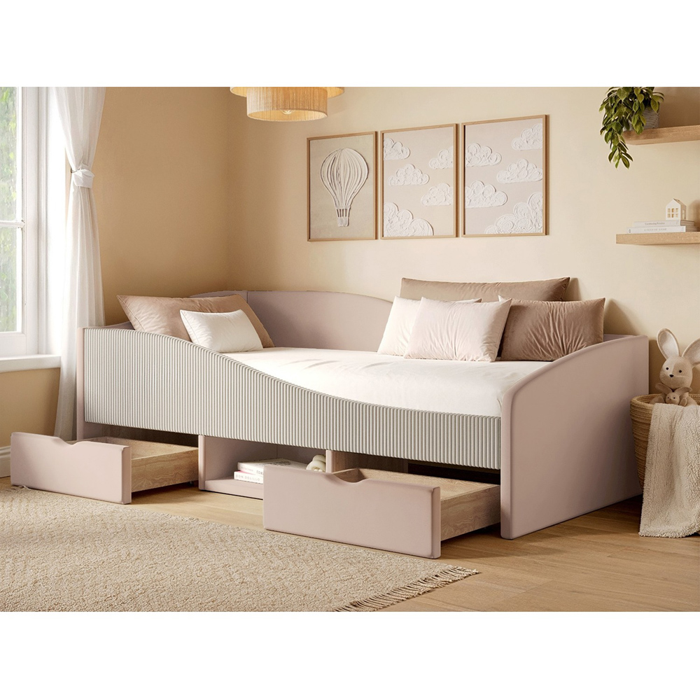 Flair Aubrey Pink Velvet Storage Low Sleeper Bed with Beige Cord Image 4