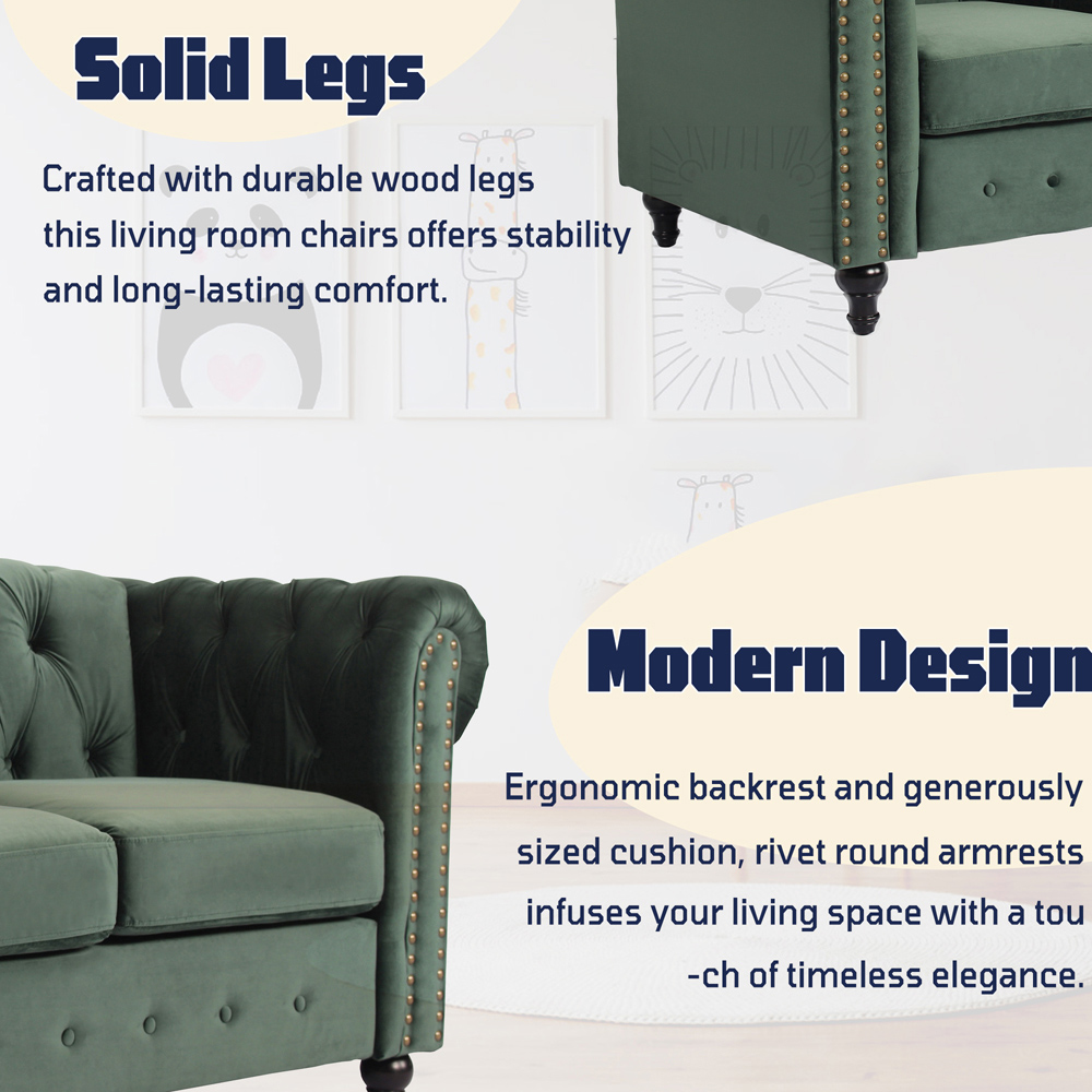 Furniture One Set of 2 Green Nailhead Trim Upholstered Armchairs Image 3
