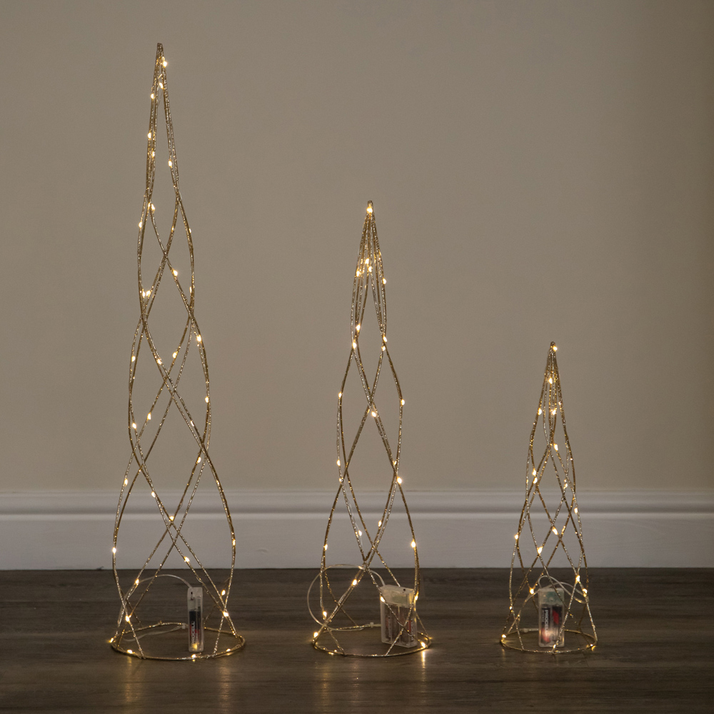 Samuel Alexander 90 Warm White LED Gold Spiral Christmas Tree with Timer Set of 3 Image 6