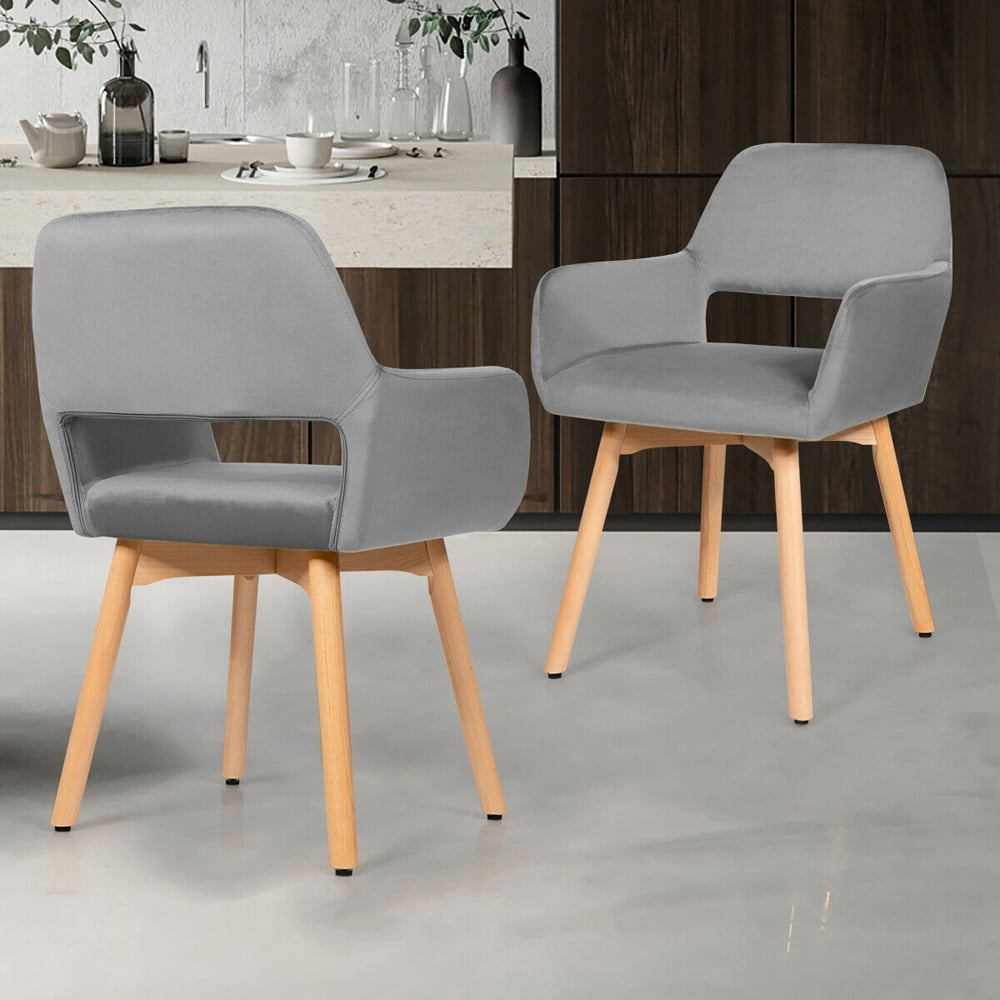 Costway Grey Velvet Accent Chair Set of 2 Image 1