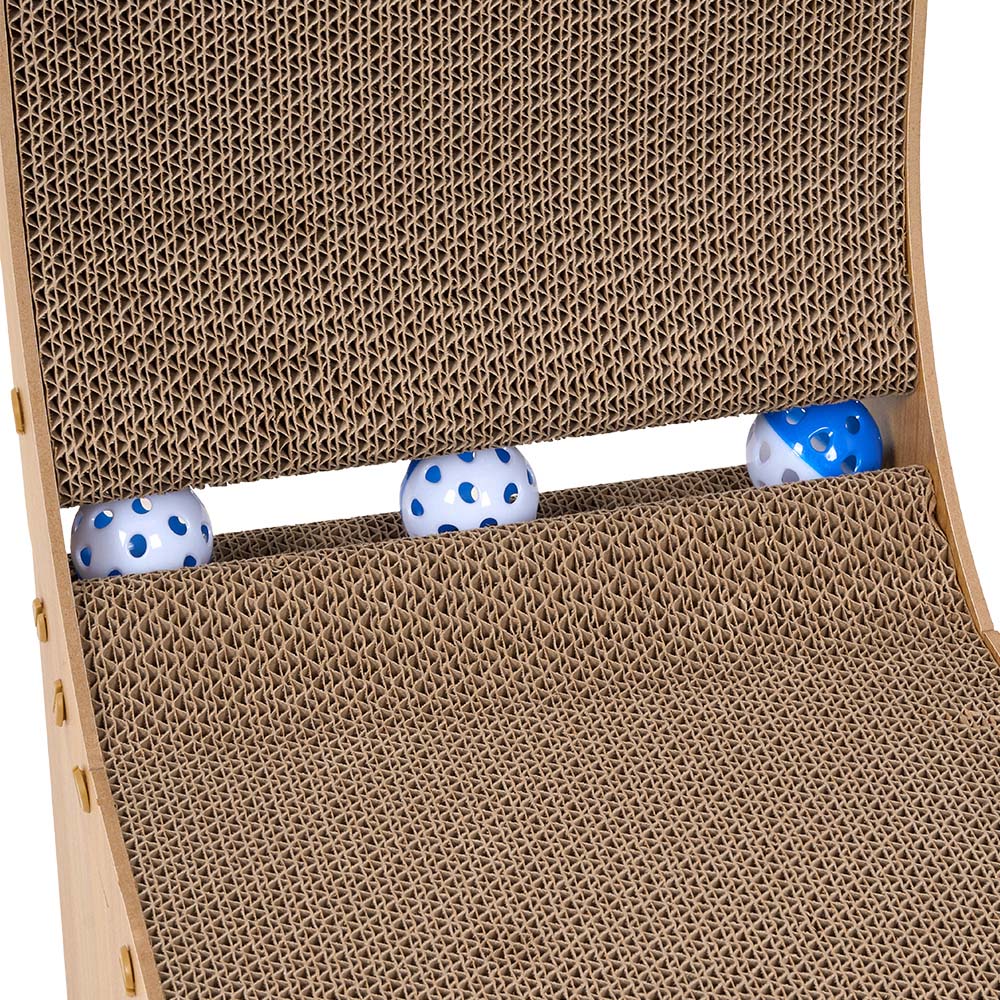 H&O Direct L Shape Wooden Cat Scratcher Lounger Bed with Track Balls Image 4