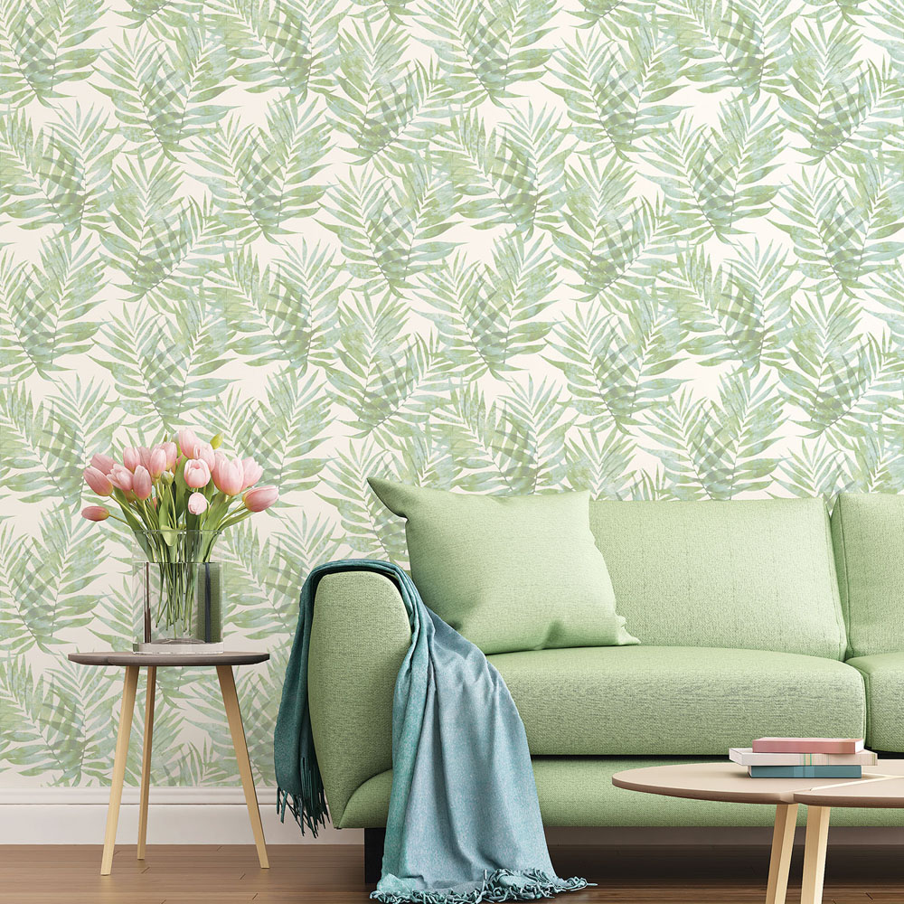 Galerie Organic Textures Leaf Blue and Green Wallpaper Image 2