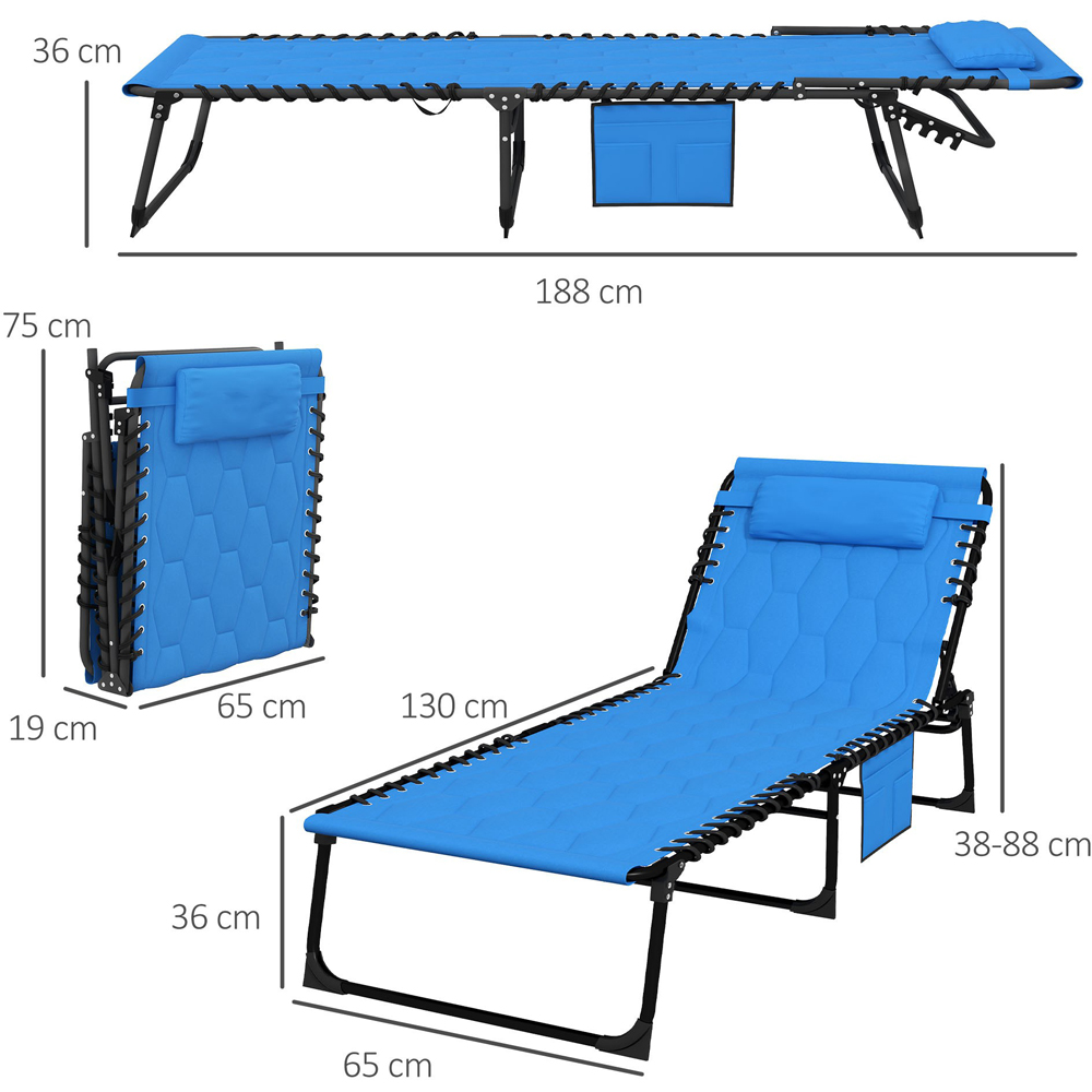 Outsunny Blue Foldable Recliner Sun Lounger with Side Pocket Image 8