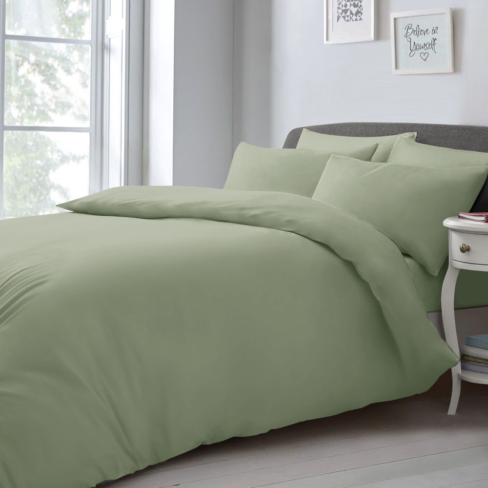 Velosso King Size Sage Plain Microfibre Duvet Cover Set Image 1