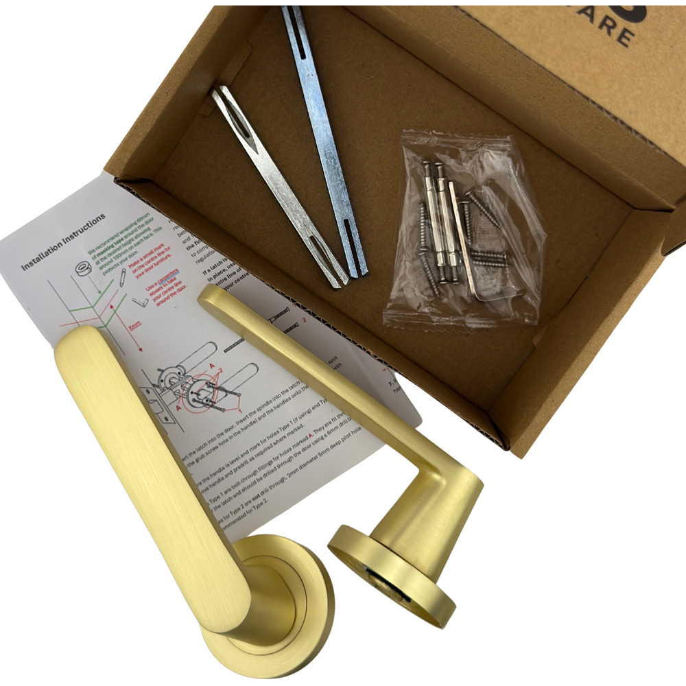 AXS Hardware Harlem Satin Brass Door Handles on Rose 2 Pack Image 4