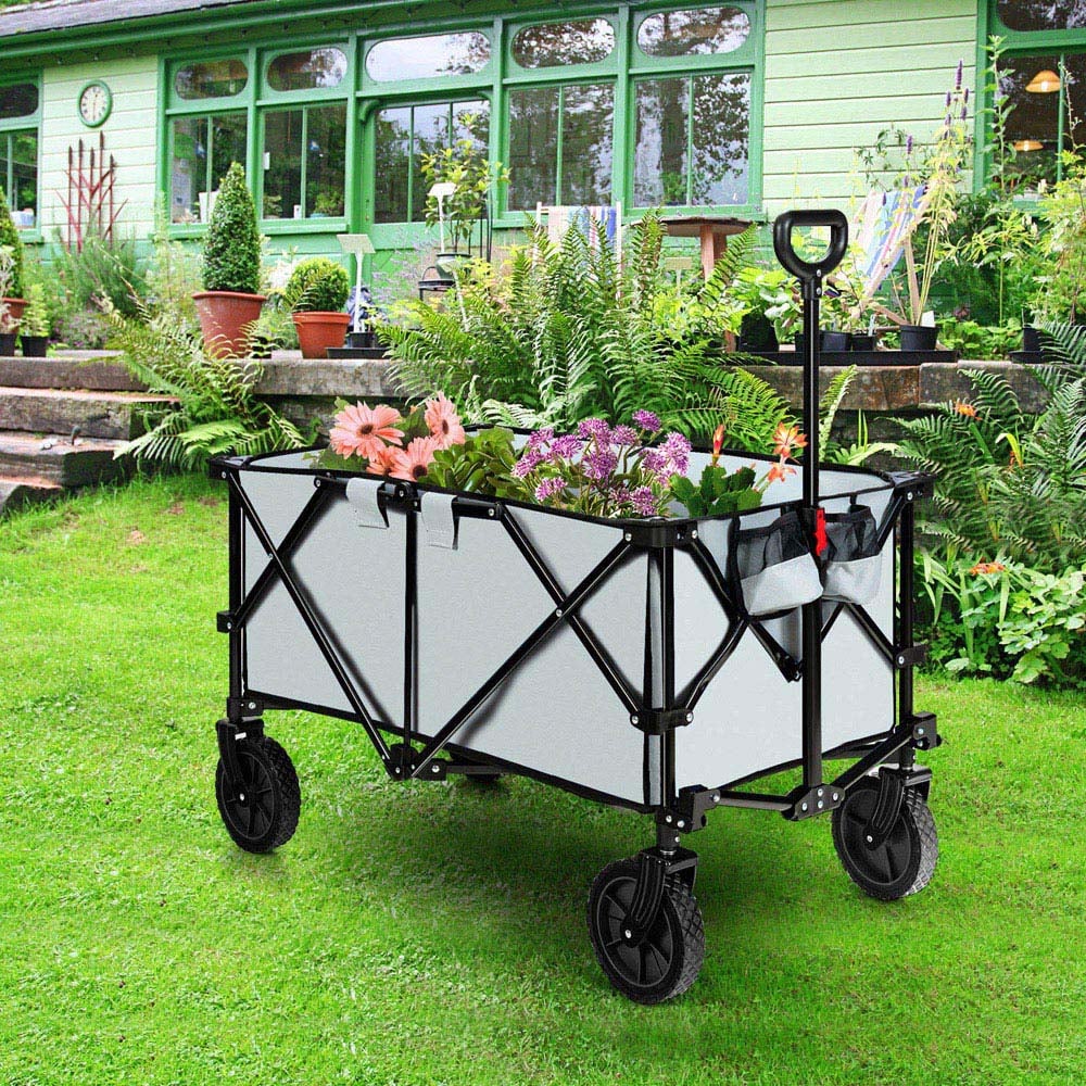 Costway Grey Folding Camping Wagon with Cup Holders Image 2