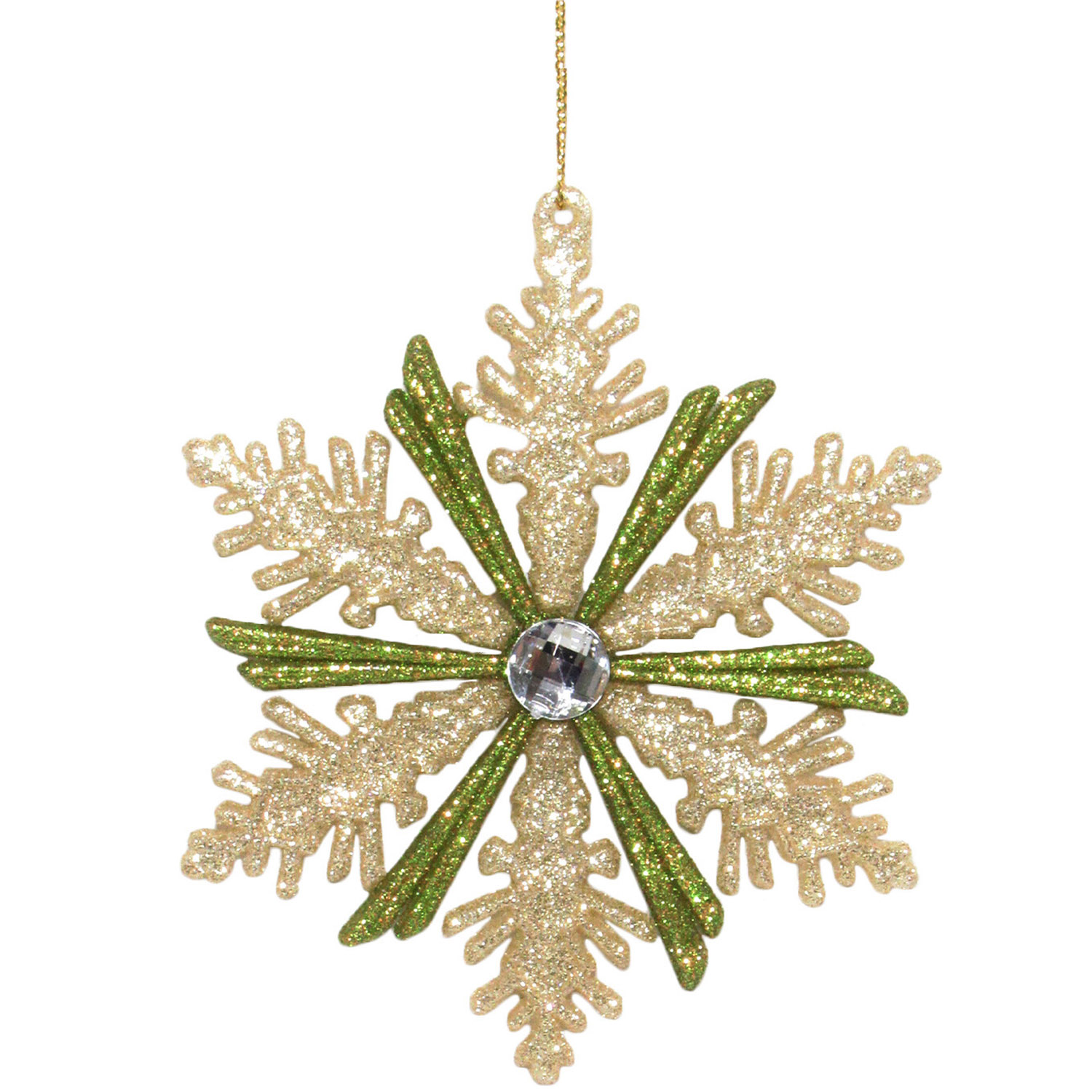 Royal Emerald Champagne and Green Glitter Snowflake Decoration Image