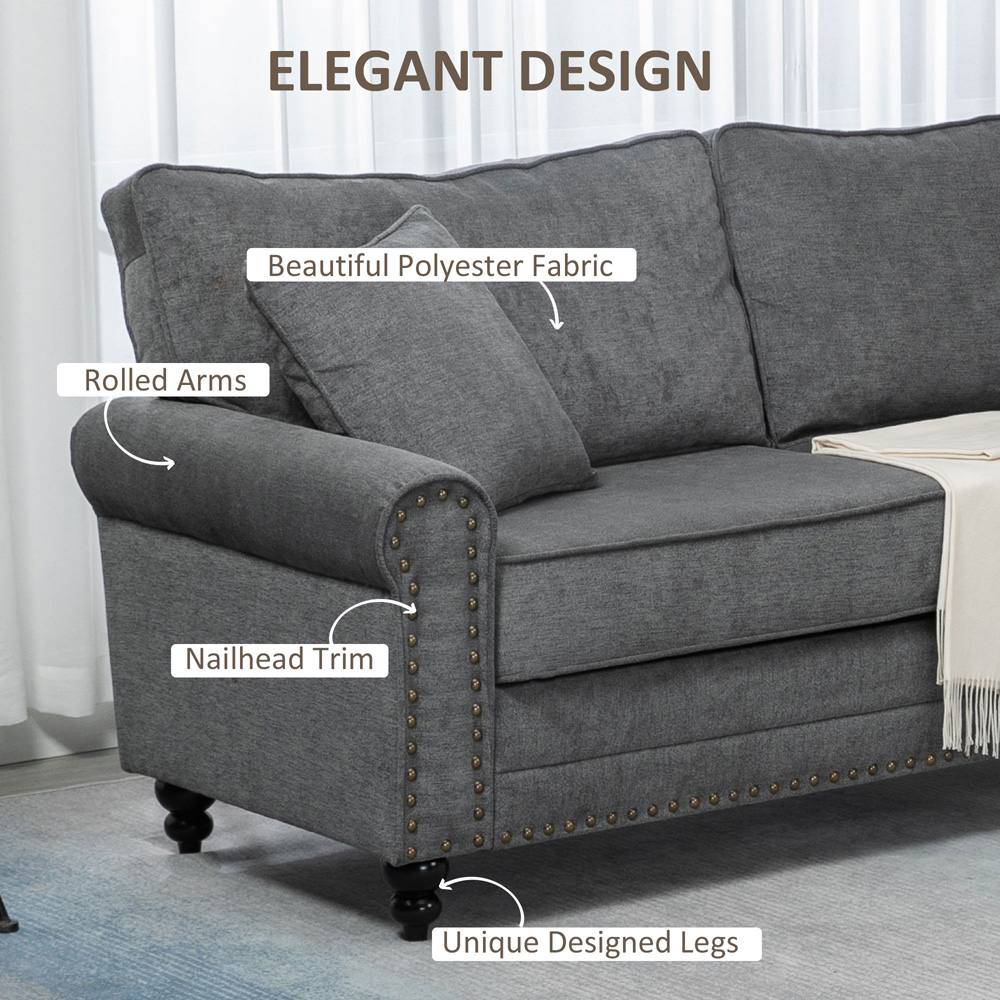 HOMCOM 3 Seater Grey Fabric Sofa Image 6