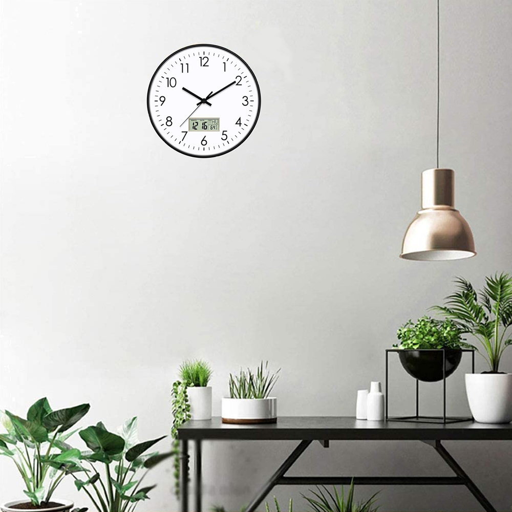 ATEK Black Silent Digital Wall Clock with Date Day and Temperature Display 30cm Image 4
