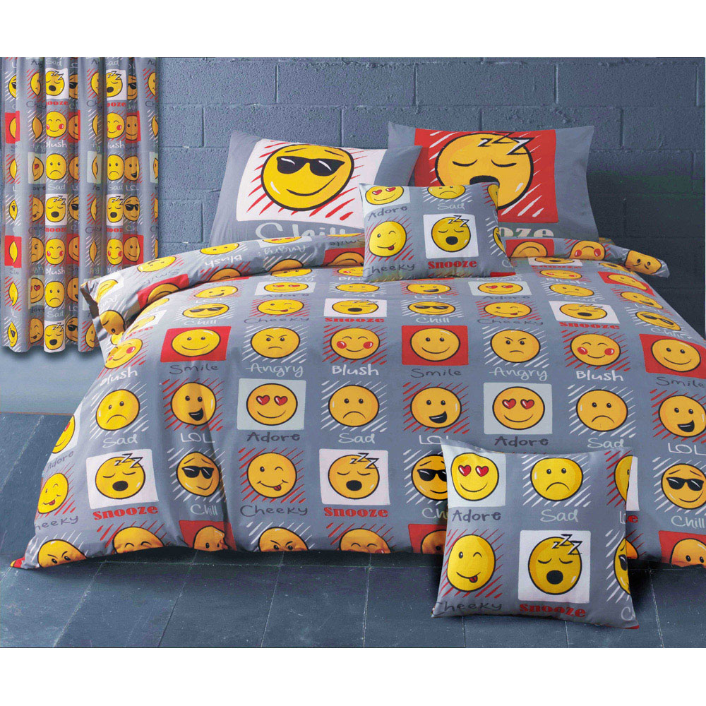 Velosso King Size Grey Expressions Characterful Faces Duvet Cover Set Image 2