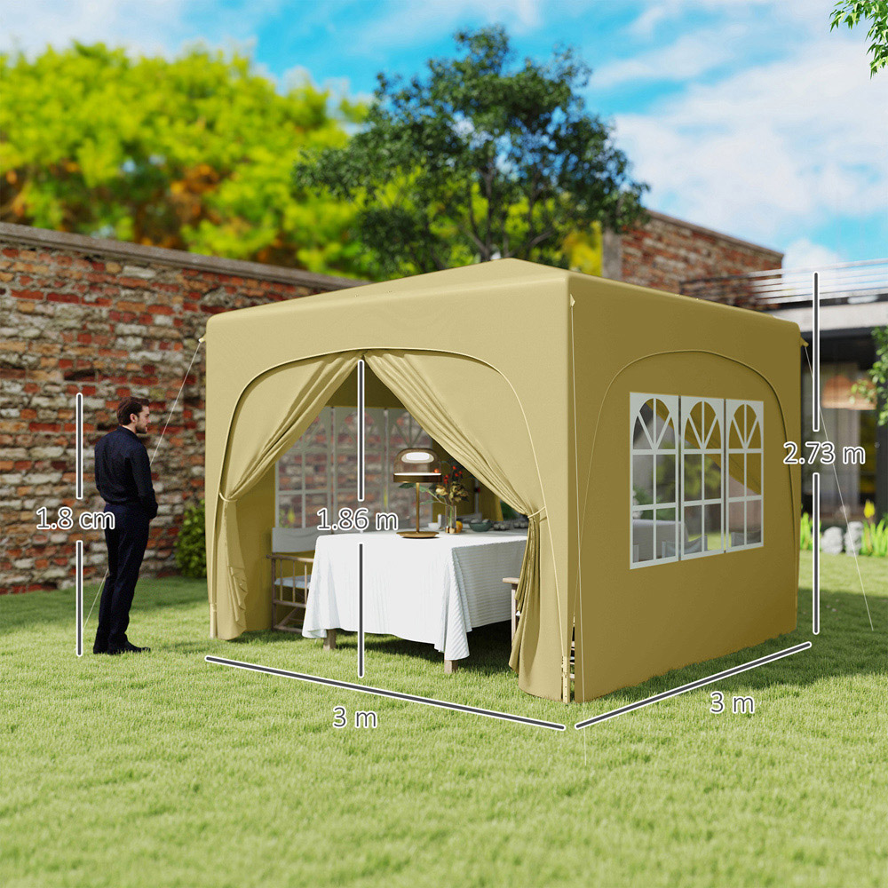 Outsunny 3 x 3m Sand UPF50+ Pop Up Gazebo with Sides and Carry Bag Image 7