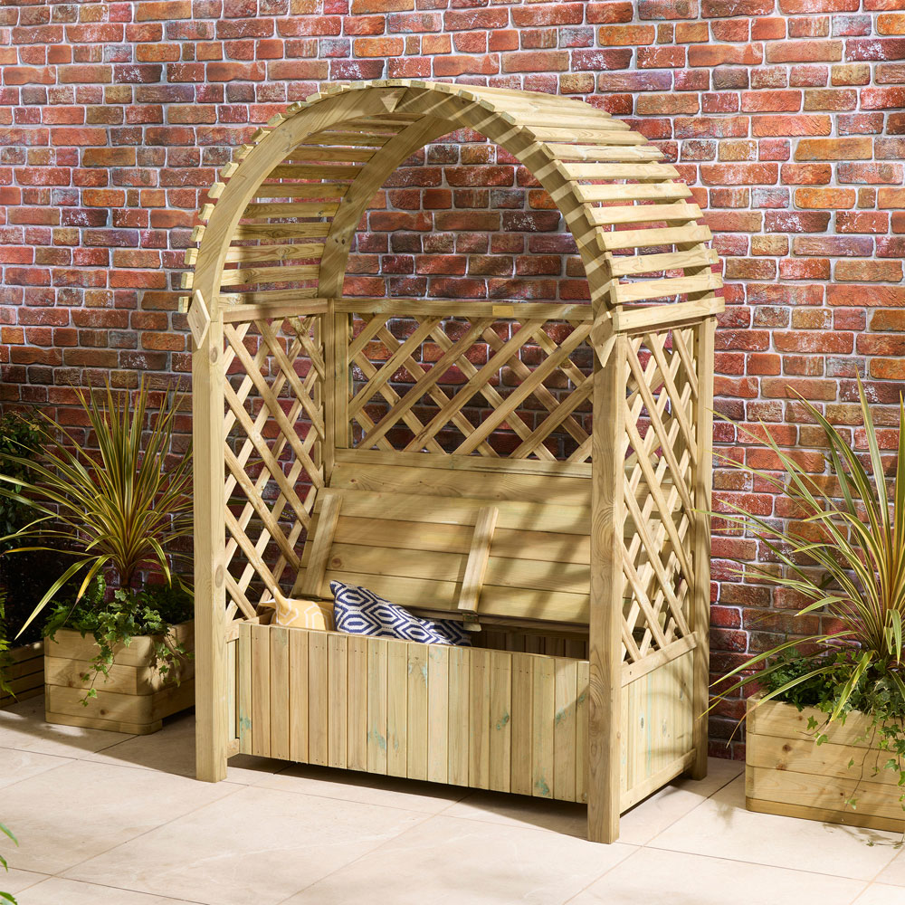 Rowlinson Chiltern 2 Seater 6.4 x 4.3 x 2.6ft Natural Wooden Arbour with Storage Box Image 3