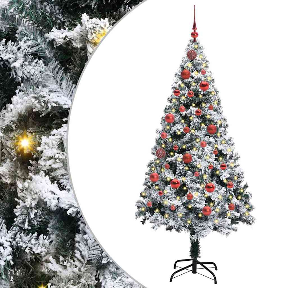 vidaXL Pre-Lit Red Baubles White Artificial Christmas Tree 5ft Image 2