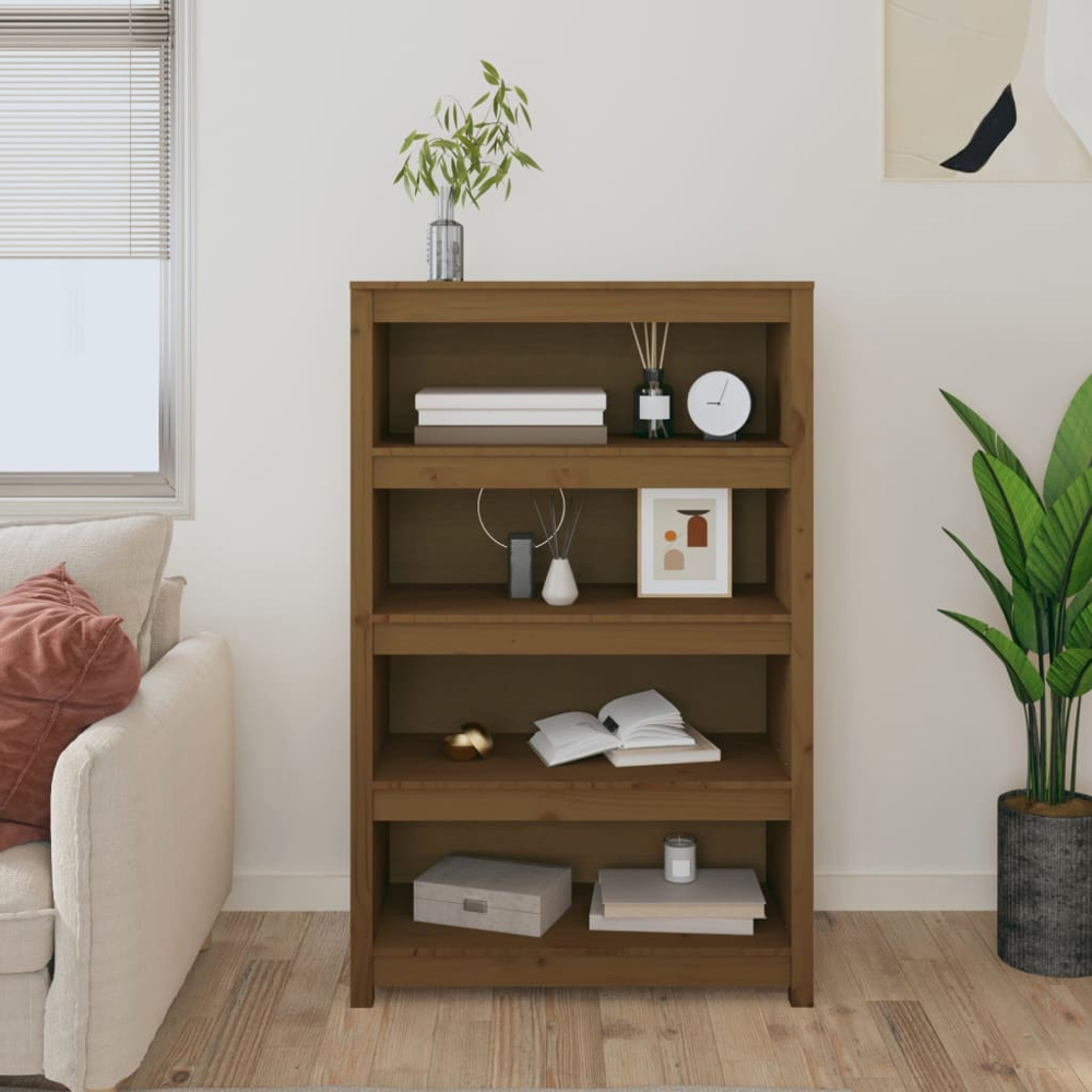 vidaXL 4 Shelf Honey Brown Solid Pine Wood Bookcase Image 7