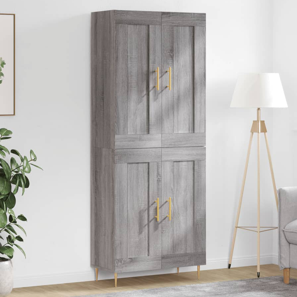vidaXL 4 Door Grey Sonoma Tall Highboard with Gold Handle Image 1