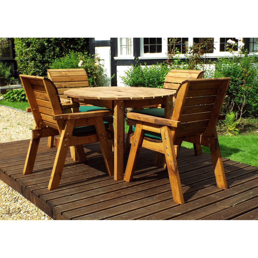 Charles Taylor Solid Wood 4 Seater Round Outdoor Dining Set with Green Cushions Image 6