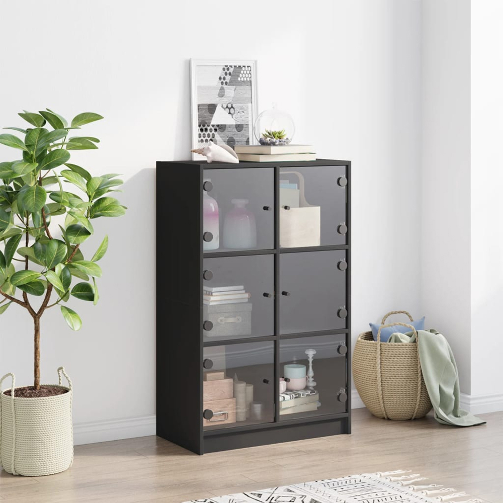 vidaXL 6 Door Black Narrow Highboard Image 9