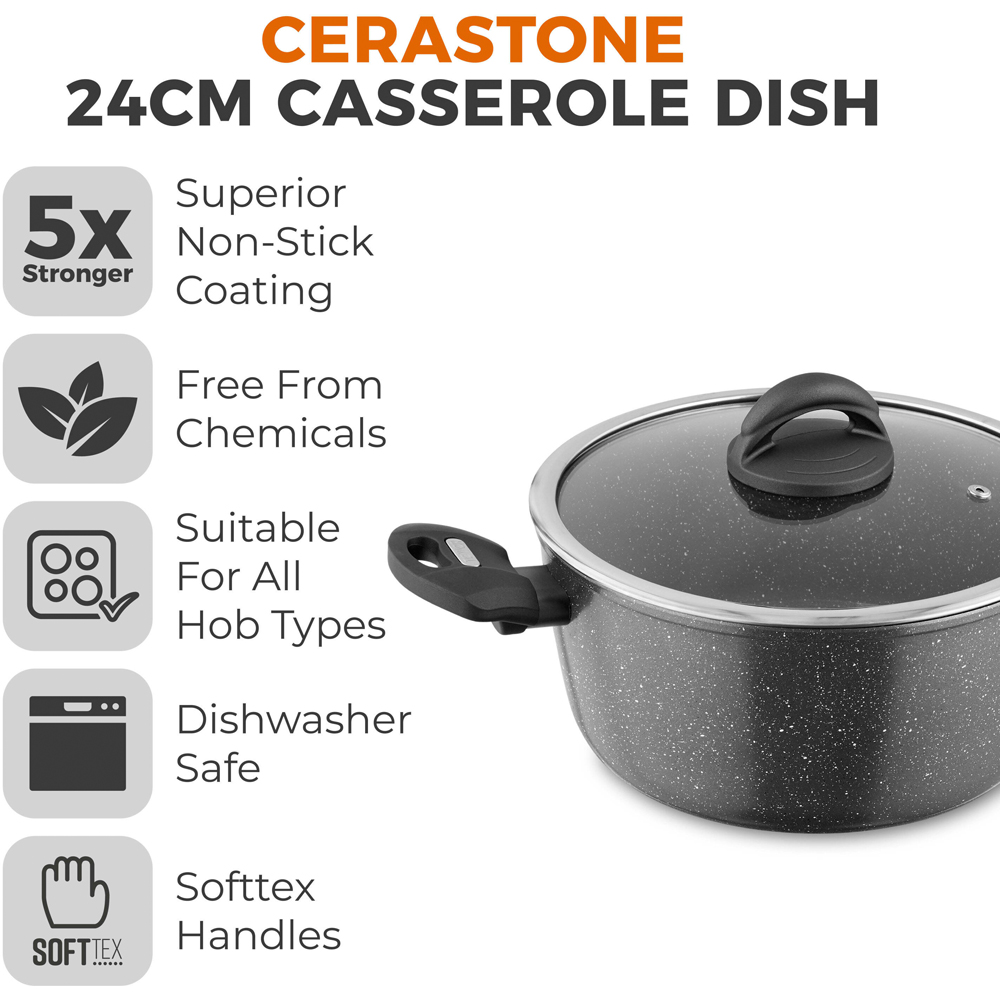 Tower 24cm Forged Aluminium Non-Stick Casserole Dish with Glass Lid Image 3