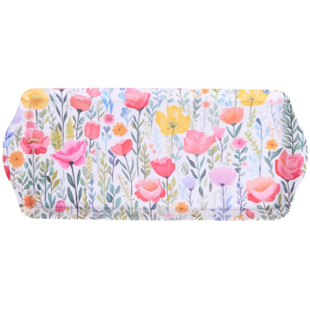 Poppy Meadow Long Drinks Tray - White and Pink Image 1