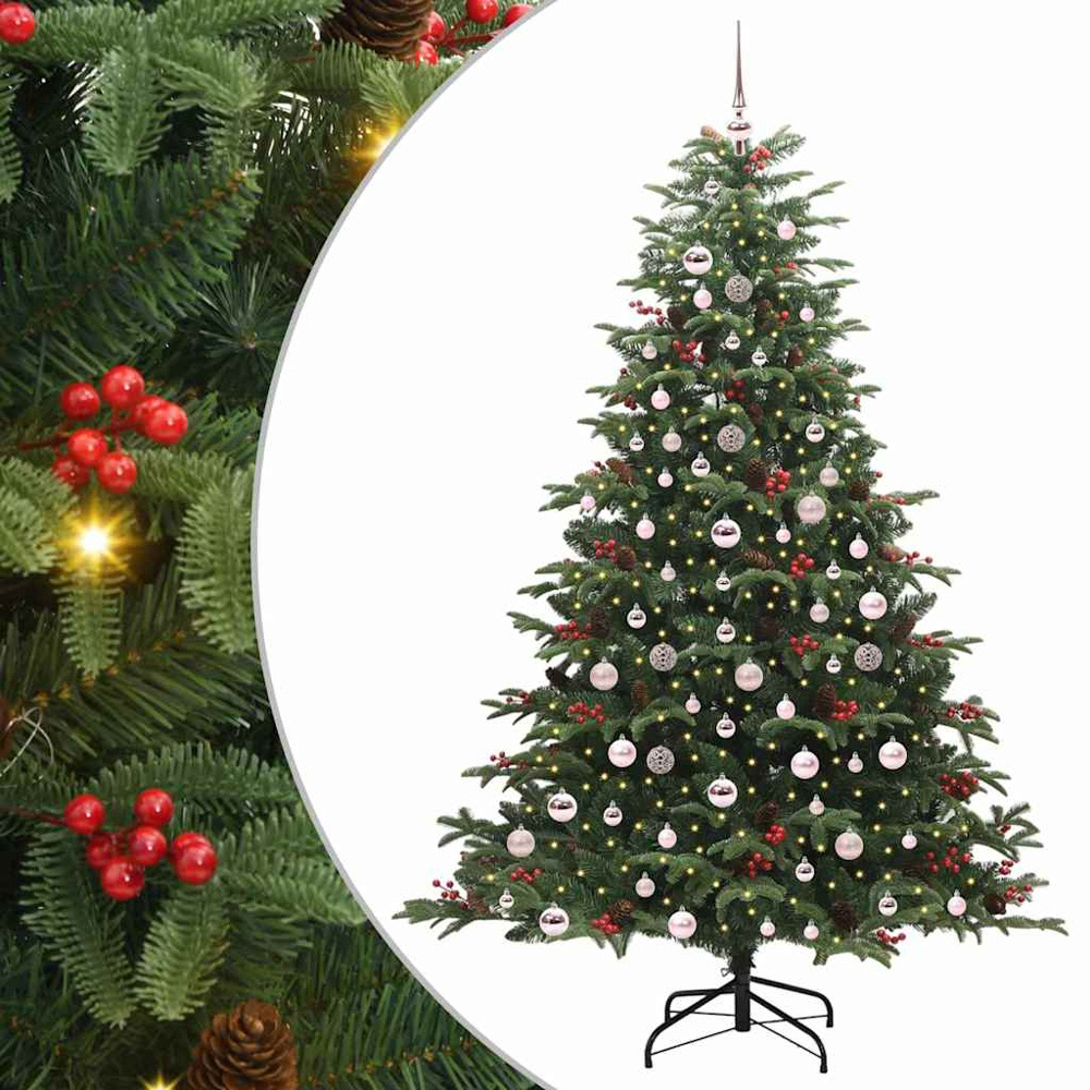 vidaXL Pre-Lit Warm White LED and Pink Baubles Green Artificial Christmas Tree with Stand 7ft Image 7