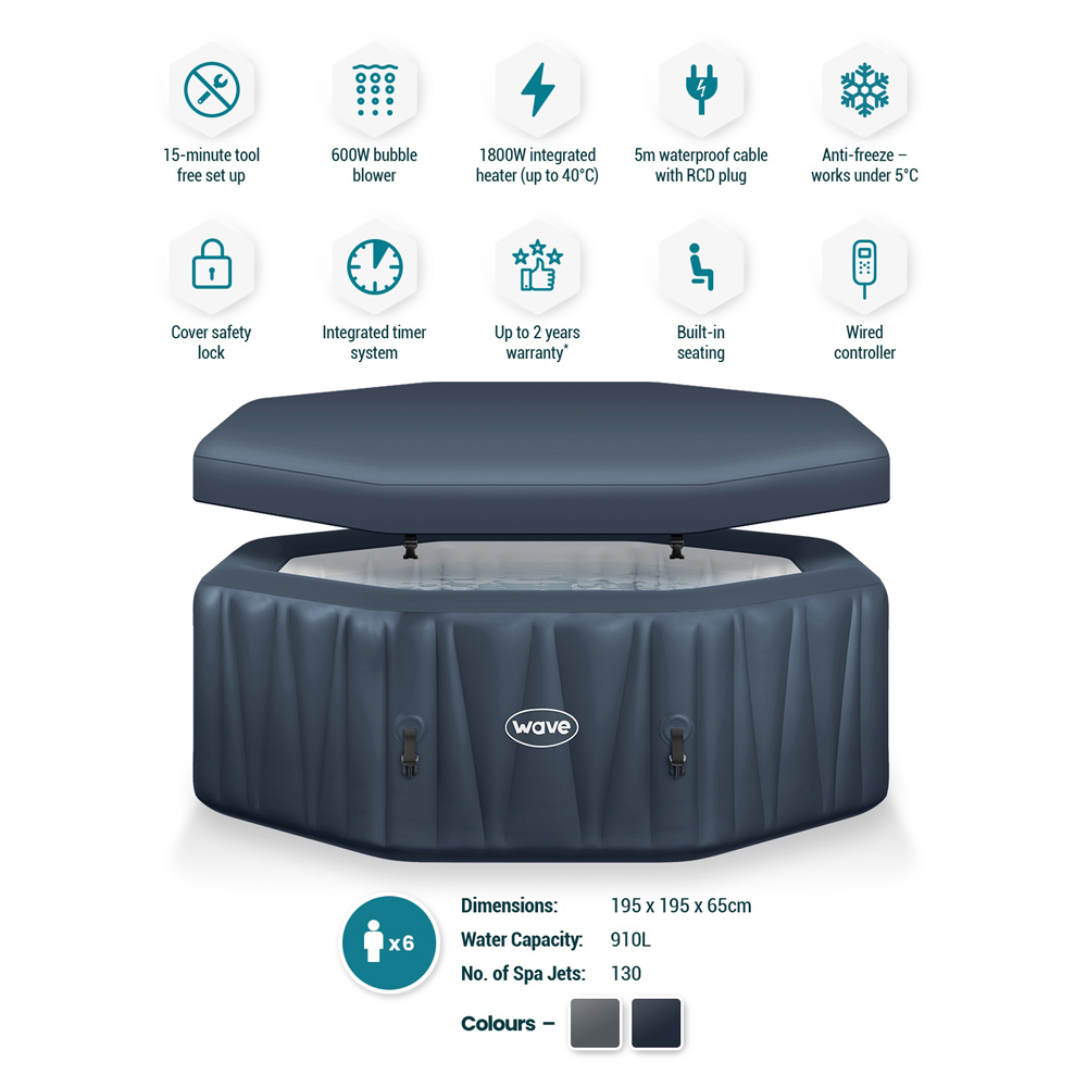 Wave Spas Aegean 6 Person Navy Octagonal Inflatable Hot Tub with EnergySave Bundle Image 5