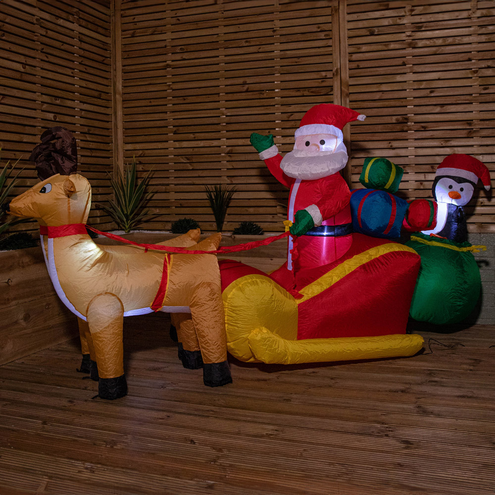 Samuel Alexander Santa and Penguin in Sleigh Light Up Inflatable Christmas Decoration 9ft Image 5