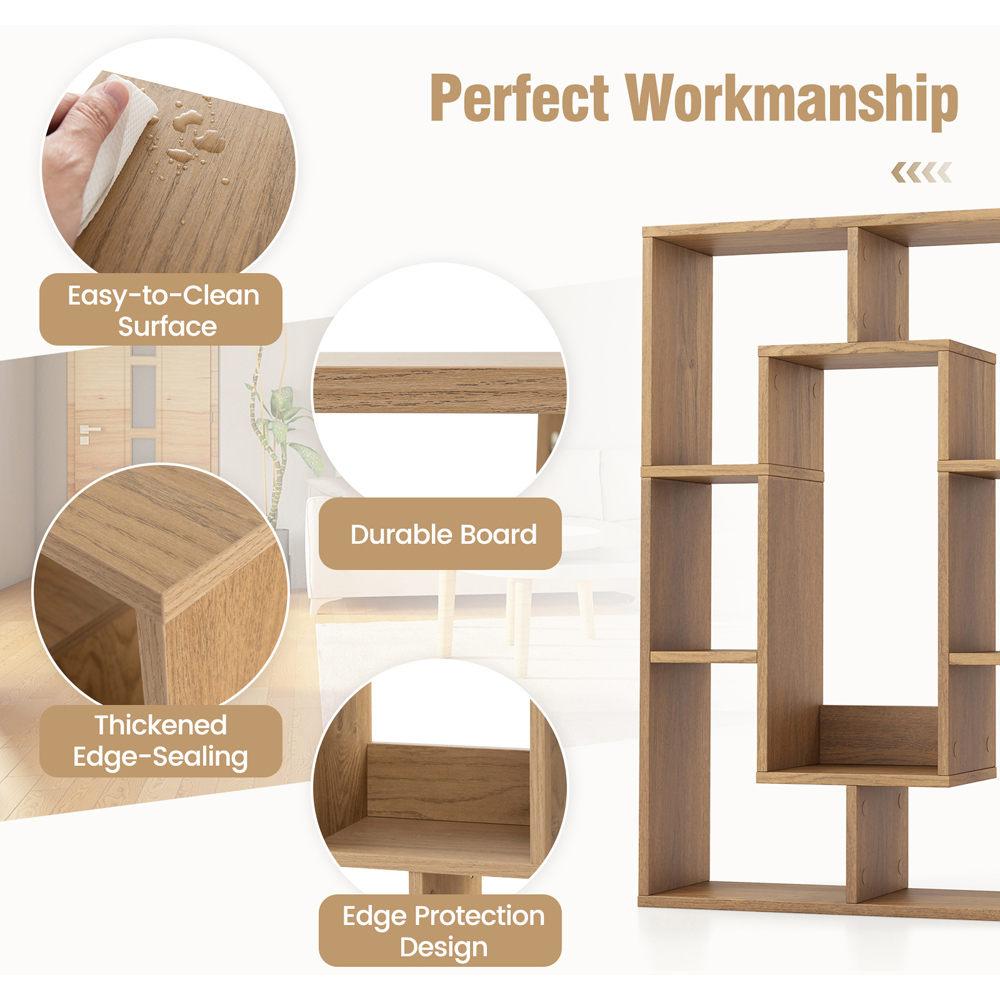 Costway 7 Shelf Natural Geometric Bookshelf Image 7